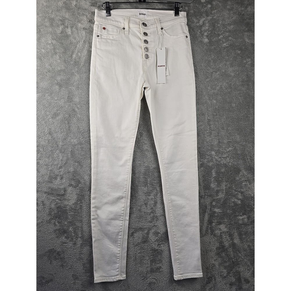 Hudson Super Skinny Jeans Womens Size 26 Solid‎ White Ciara Stretch Buttons Flaw